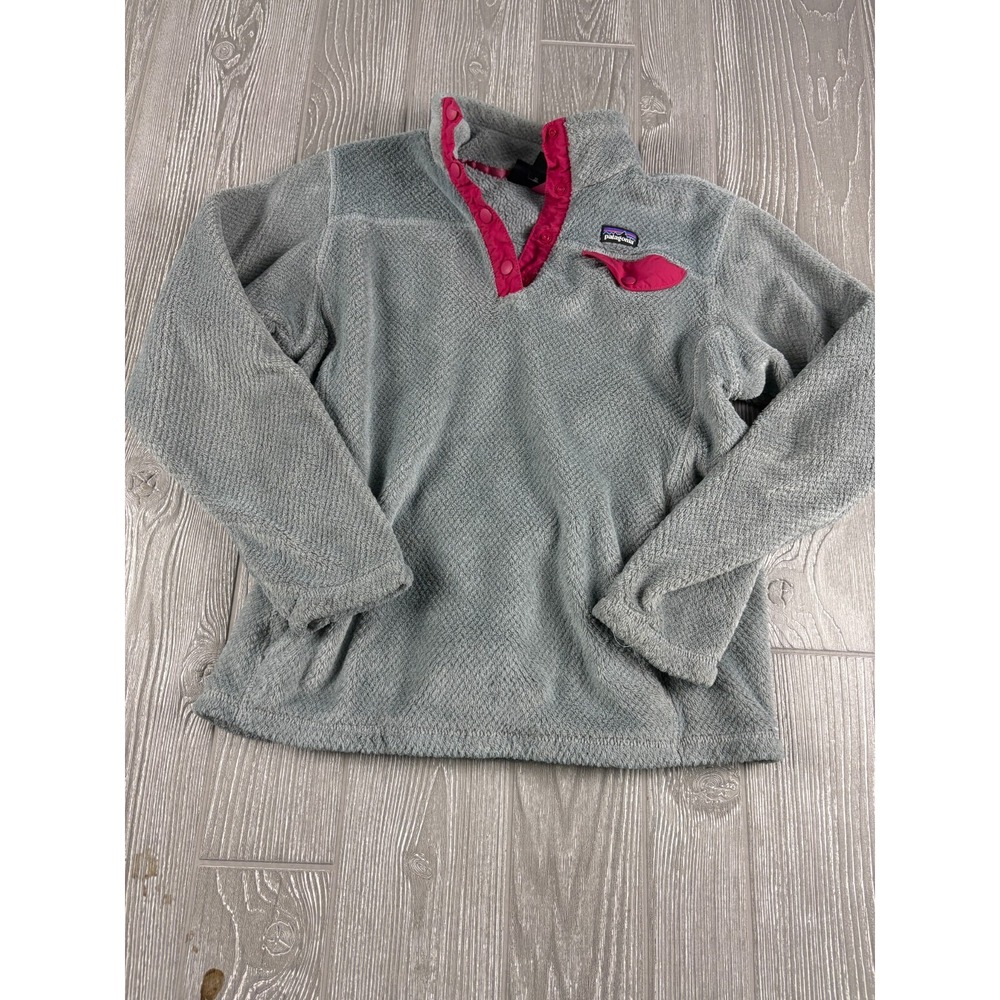Patagonia Youth XL 14 Girls Gray Pink Snap-T Pullover Fleece Sweater